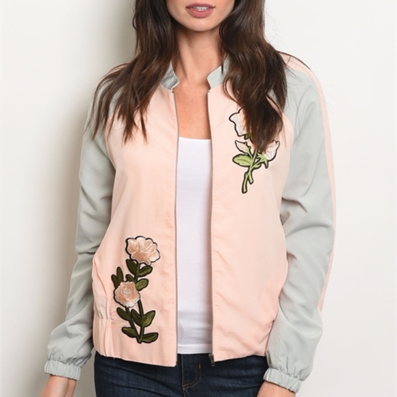 πHPπ Pink & Gray Flower Patch Bomber Jacket - Picture 2 of 3